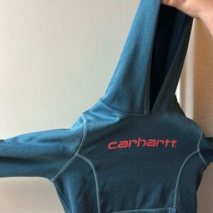 Carhartt pullover dark blue with pink Carhartt writing. Medium (10)